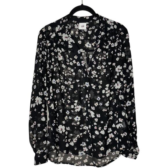Cabi Delight Blouse Sheer Long sleeve Button Up Women's Small #6079 Black/White - Picture 16 of 16